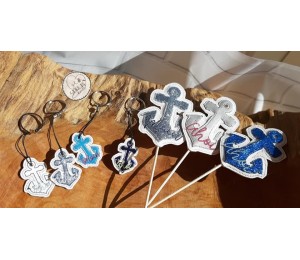 Stickserie ITH - Anker AHOI & MOIN - zum WENDEN plus ANHÄNGER, Appli & STECKER